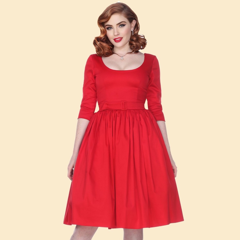 🔥FLASH SALE🔥Liz 3/4 Sleeve Swing Dress in Red (XS)